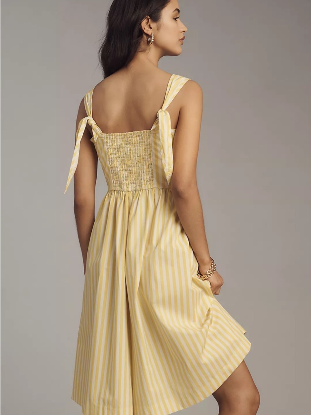 Maeve Sleeveless Cotton Square-Neck Romper Yellow Stripe Adjustable Straps - Picture 3 of 8
